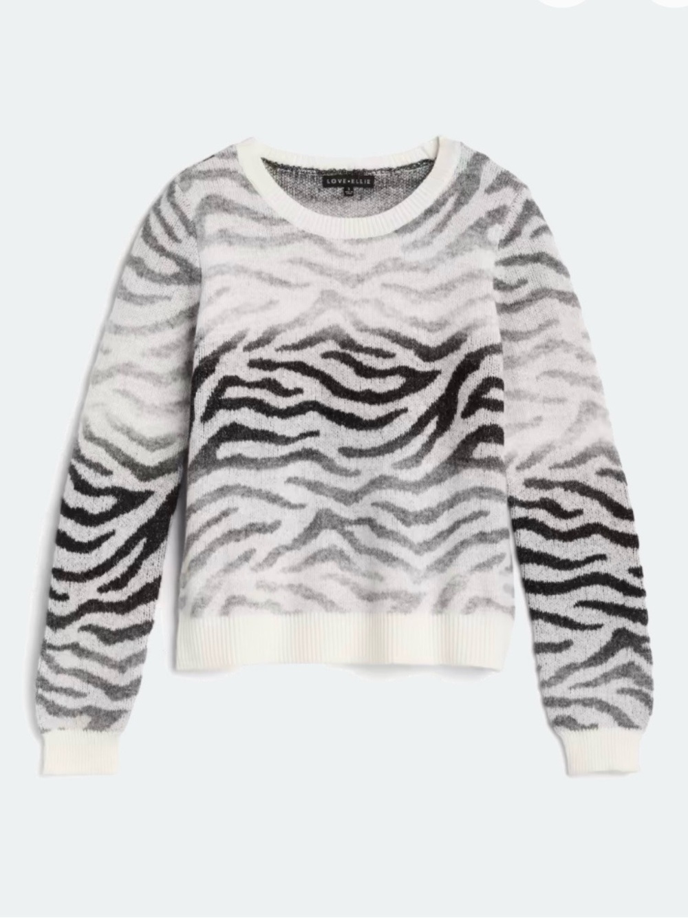 904. Love Ellie Elysa Long Sleeve Zebra Crewneck Sweater Gray Black White Medium